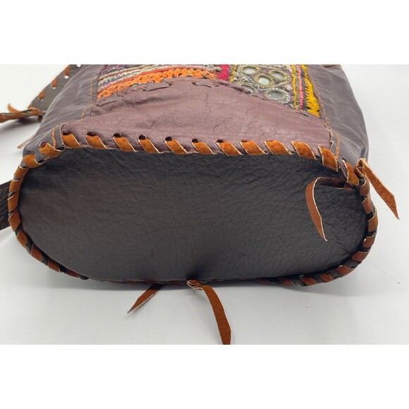 Vintage Hippie Boho Vegan Leather Backpack Banjara Embroidered Mirror Unique! - Picture 13 of 15